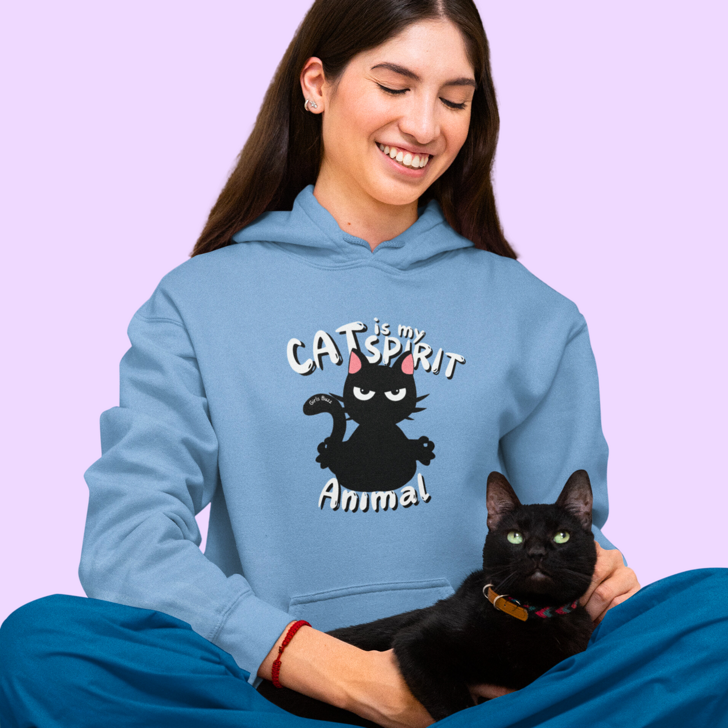 women cat back print hoodie