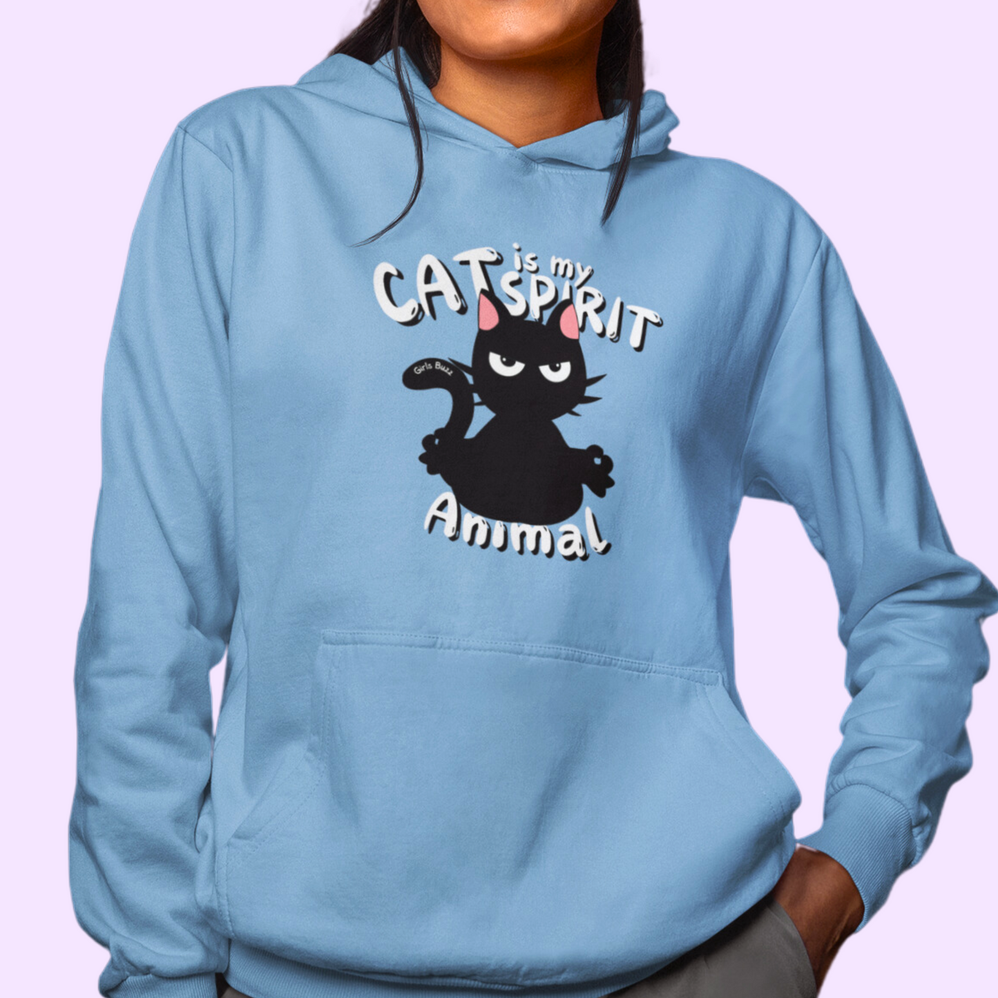 women cat back print hoodie