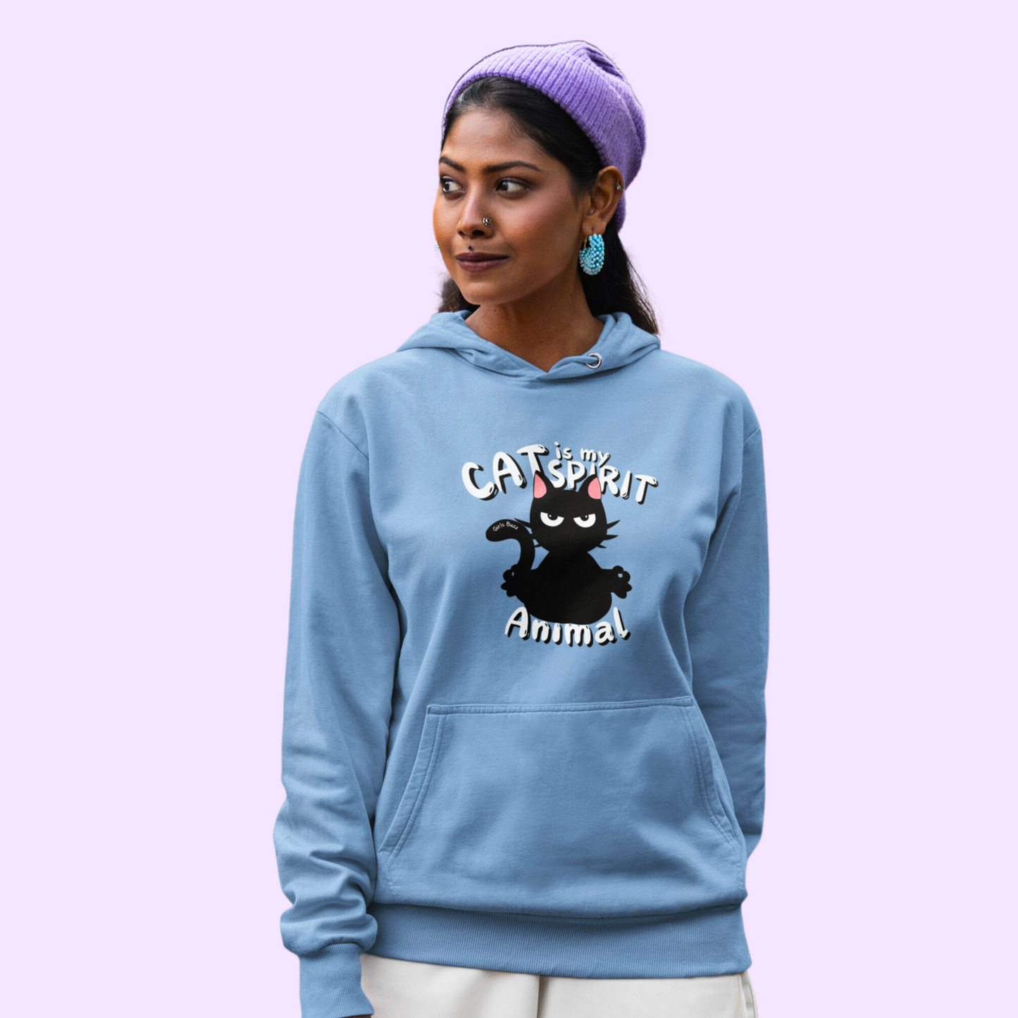 women cat back print hoodie