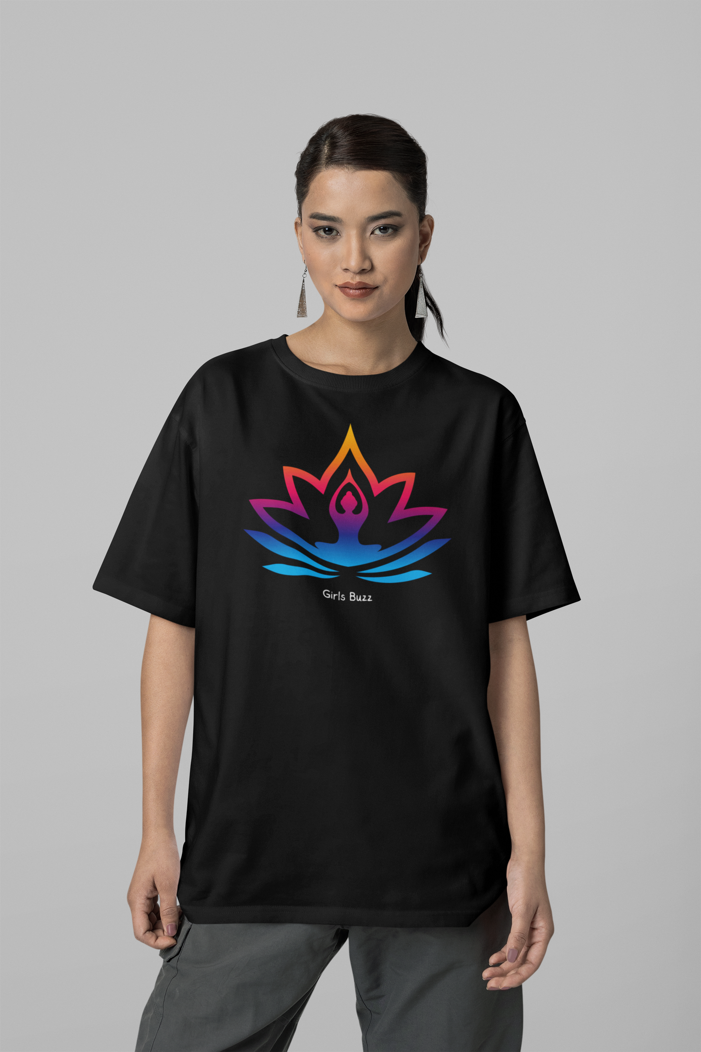 women's yoga print black tshirt