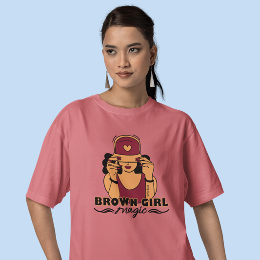 Brown Girl Magic" Funny Cute cartoon Print Oversized Tshirt for women