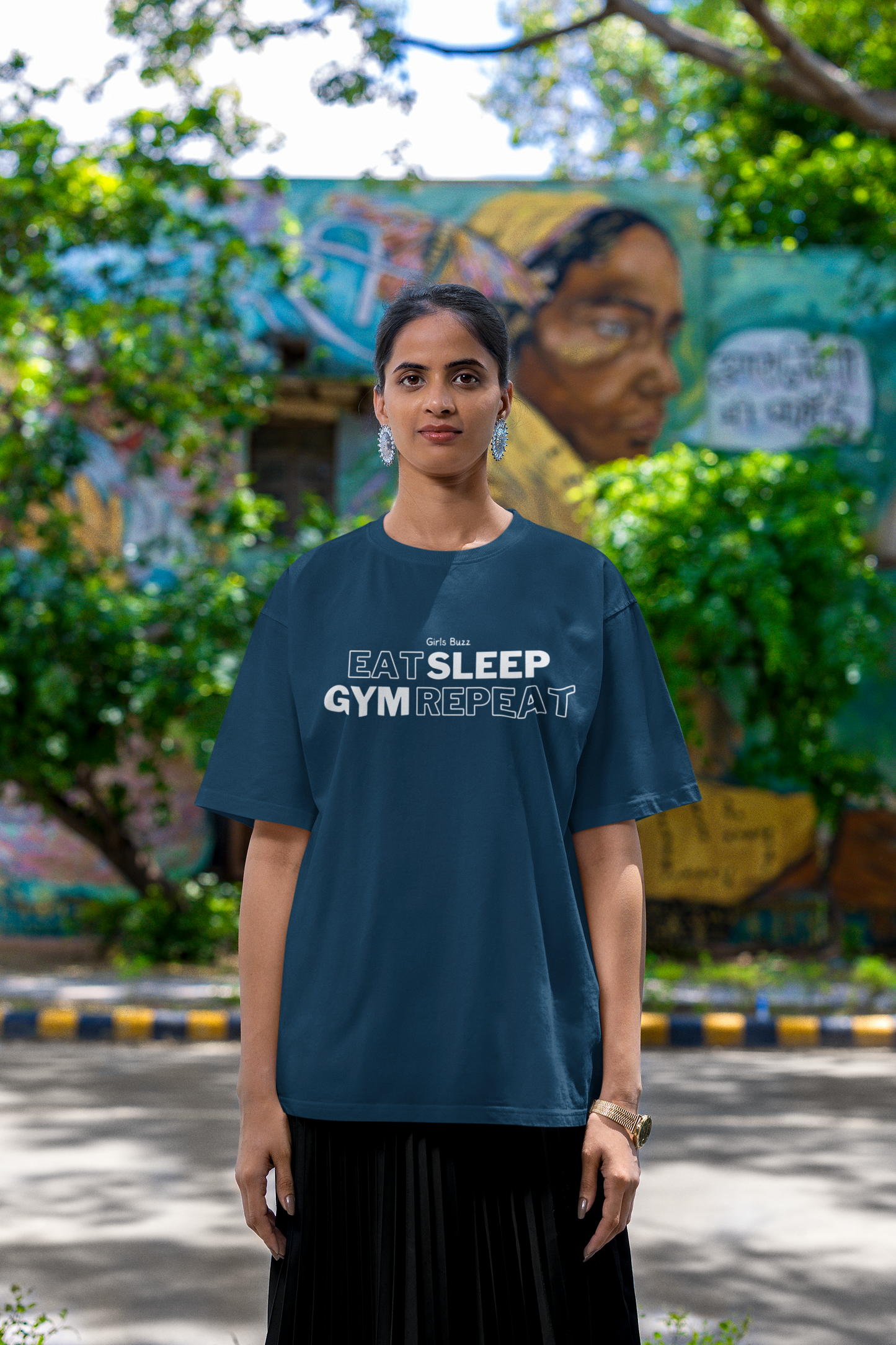 Eat Sleep Gym Repeat Workout Oversized Tee