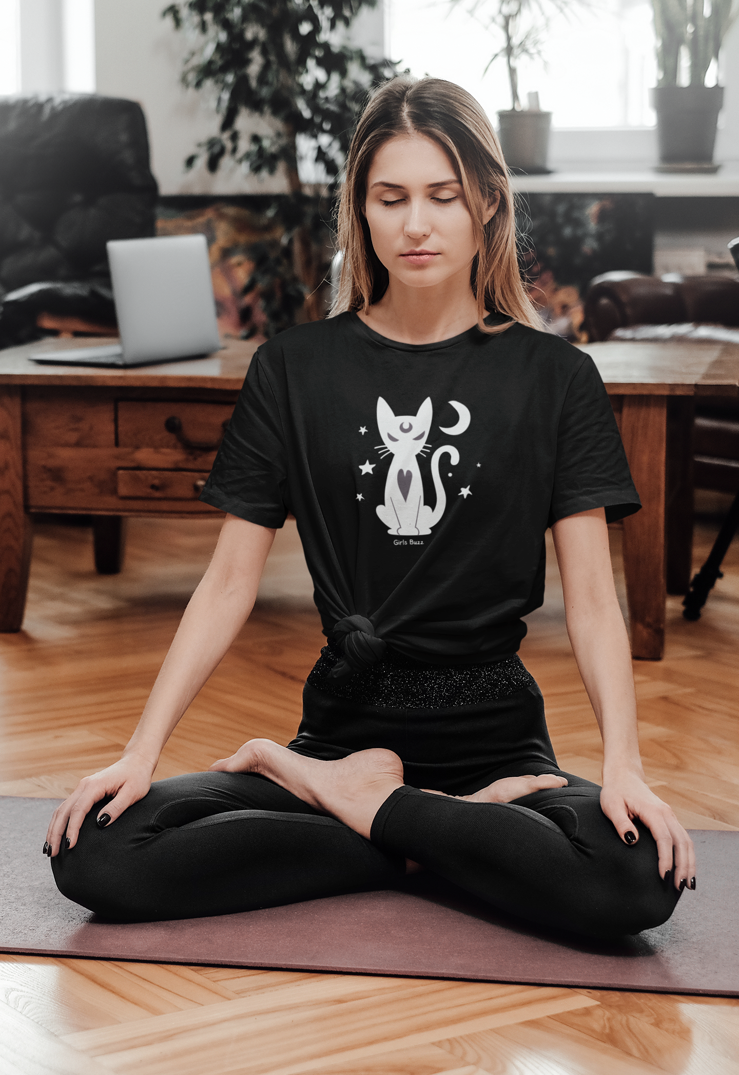 cute cat print Plus size women's yoga tshirt