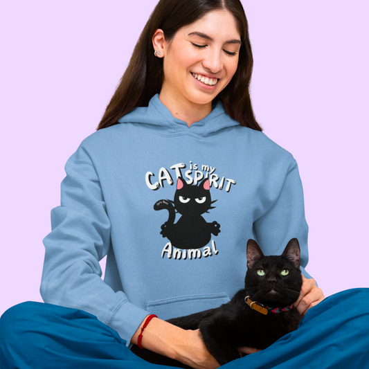 women cat back print hoodie 