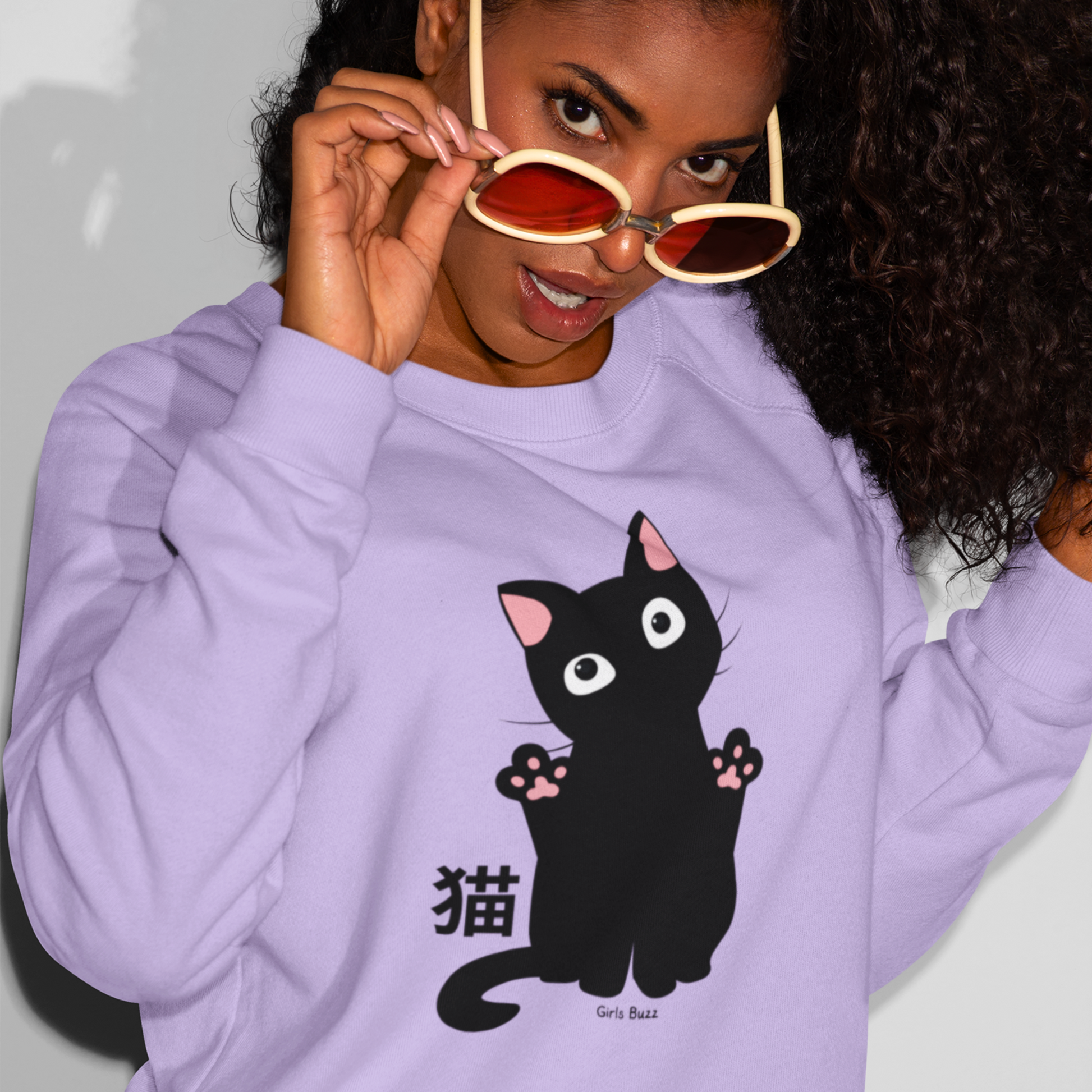 Women cool cat printed sweatshirt for animal lover