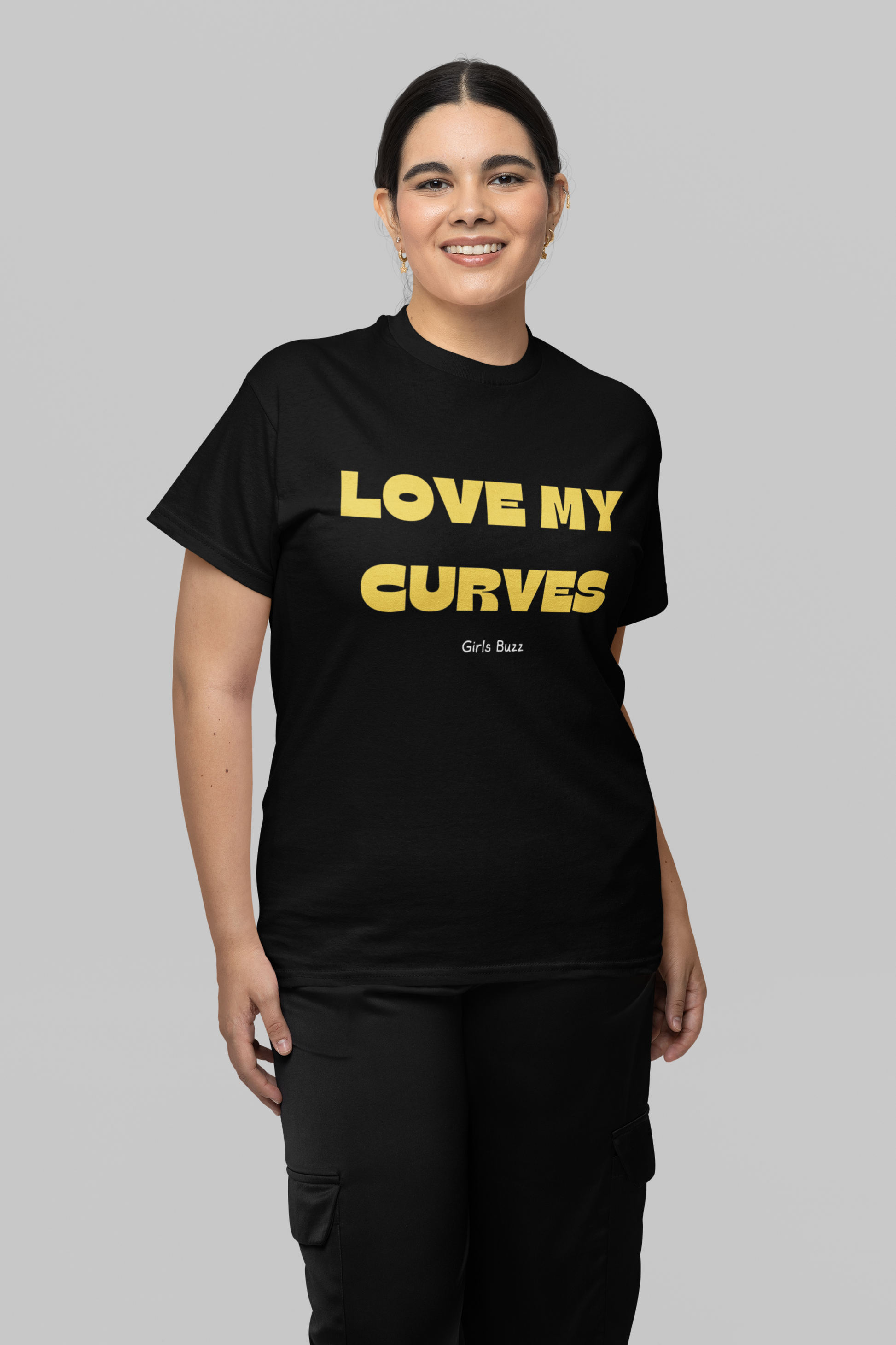 Regular Fit Body Positivity Black Women Cotton Tshirt- I Love My Curves