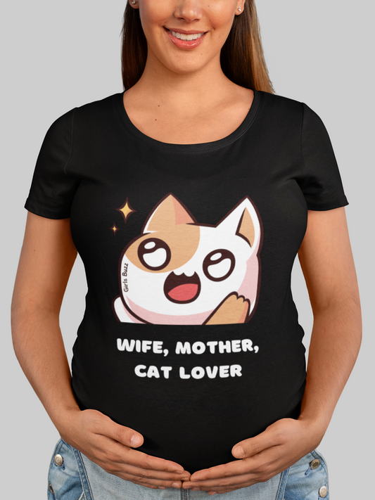 Wife, Mother, Cat Lover Maternity T-shirt
