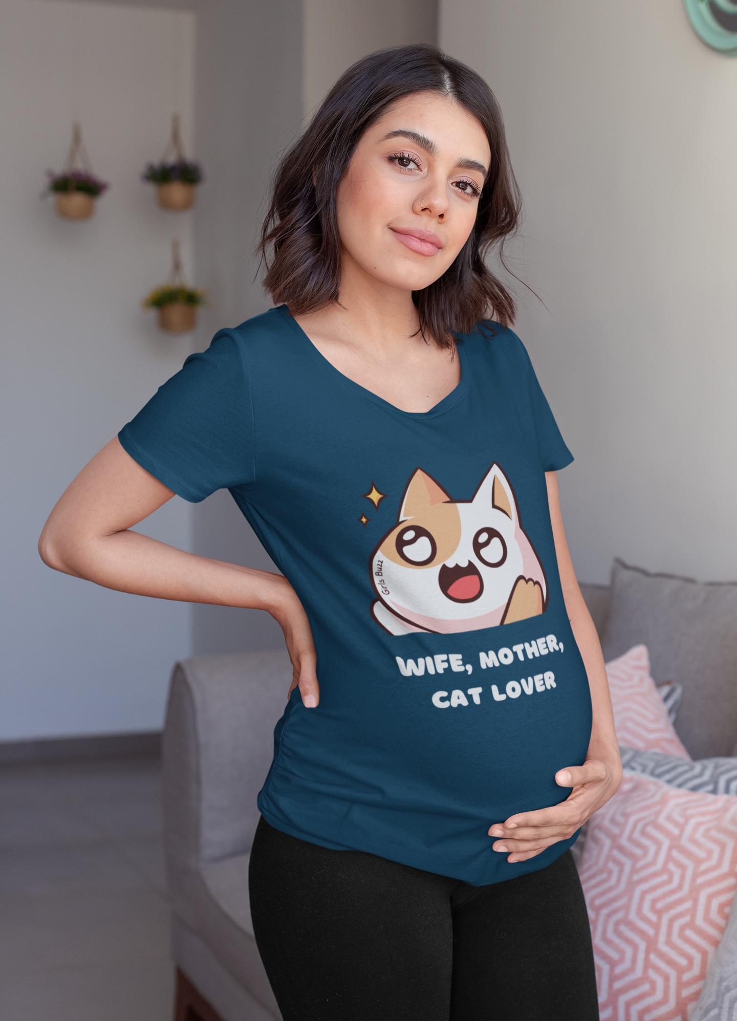 Wife, Mother, Cat Lover Maternity T-shirt