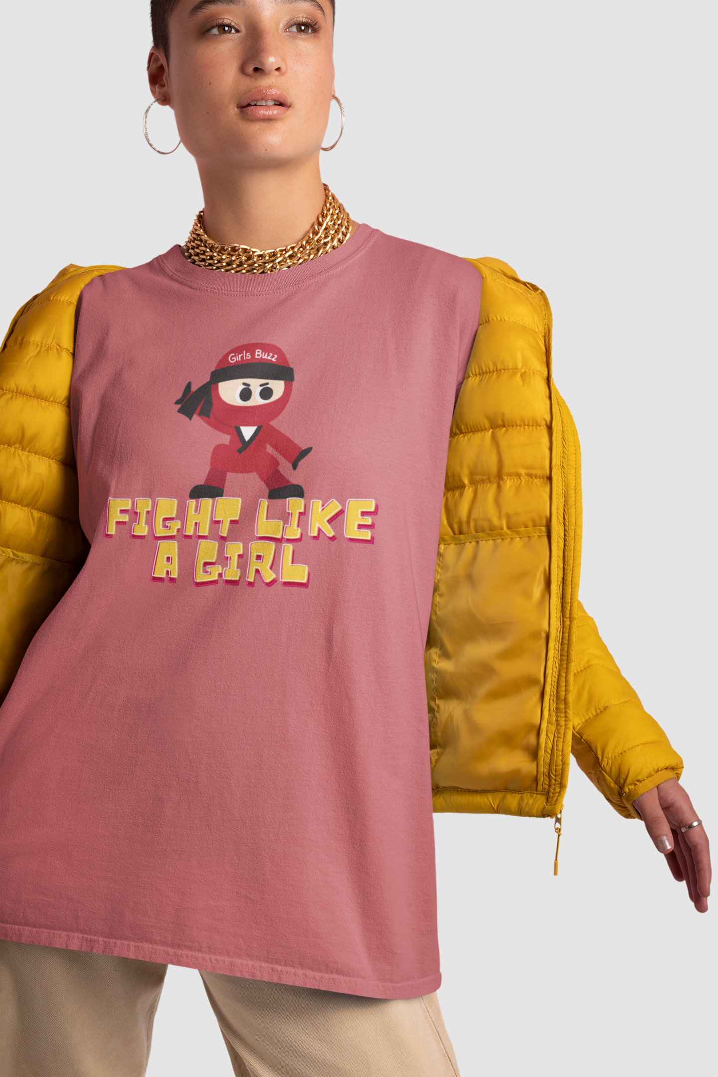 fight like a girl graphics printed bold slogan plus size tee 