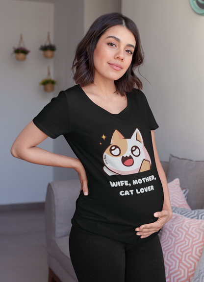 Wife, Mother, Cat Lover Maternity T-shirt