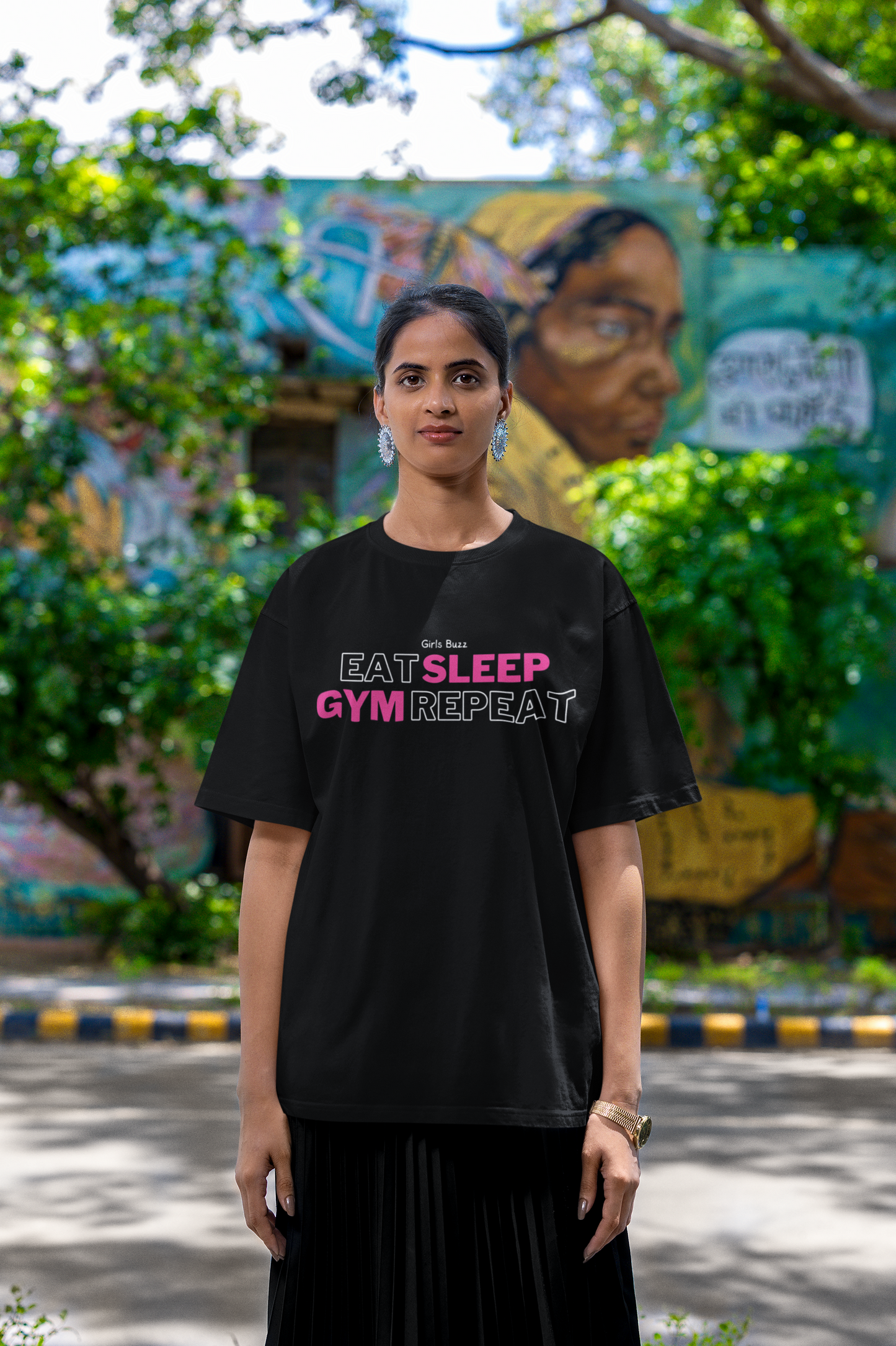 Eat Sleep Gym Repeat Workout Oversized Tee