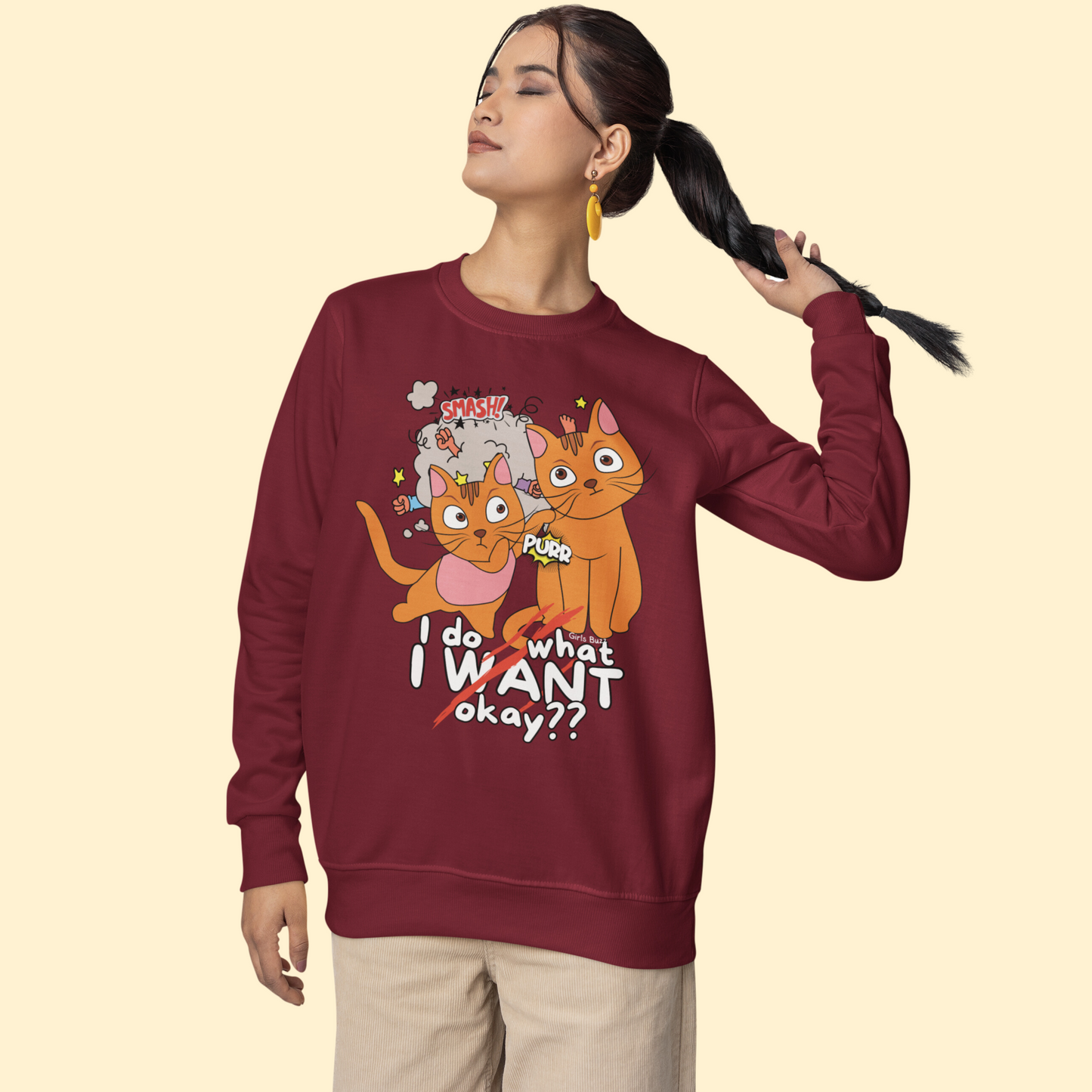 Women's trendy bold print baggy sweatshirt 