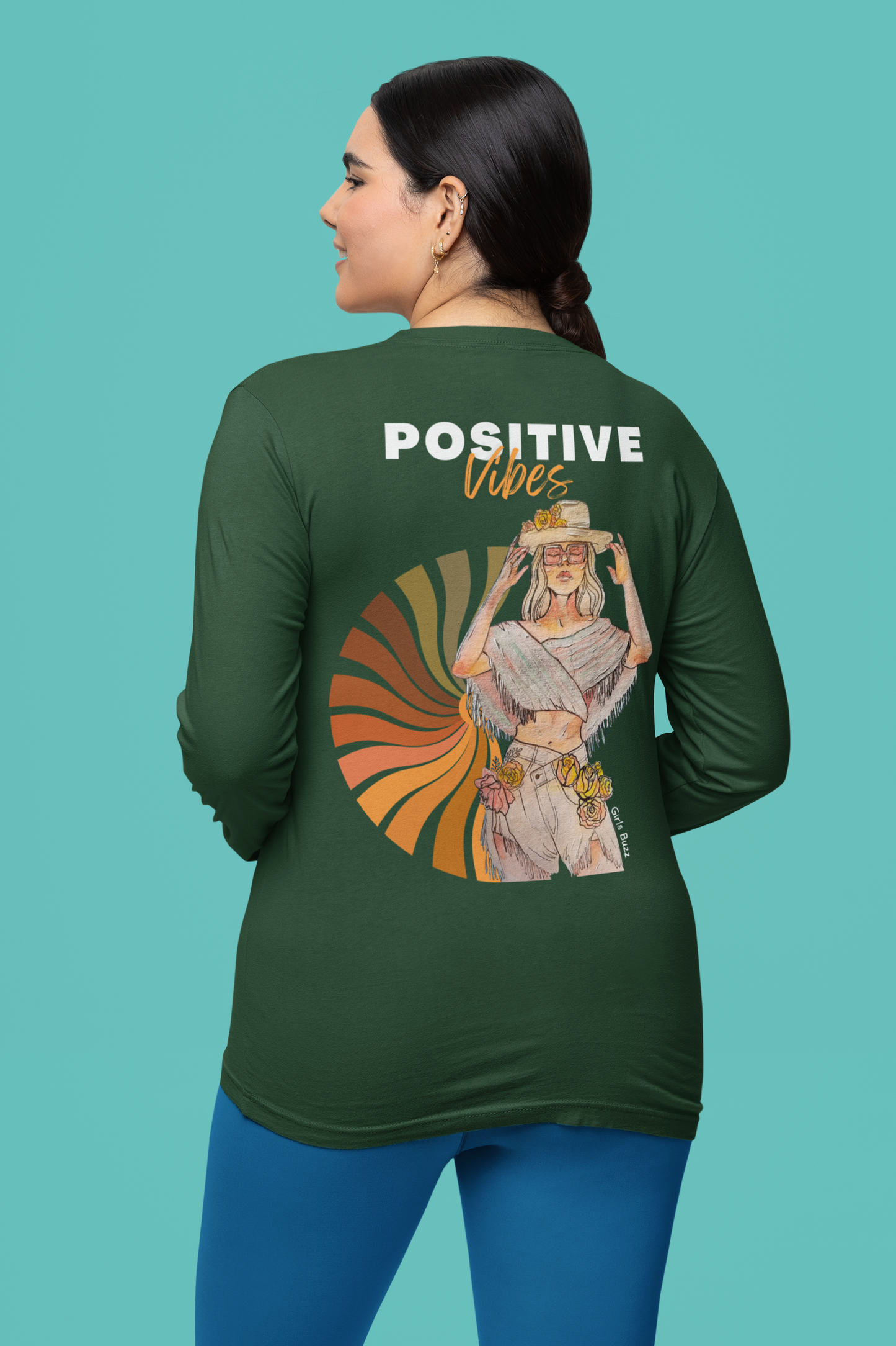 Positive Vibes Full Sleeves Back Printed T-shirt