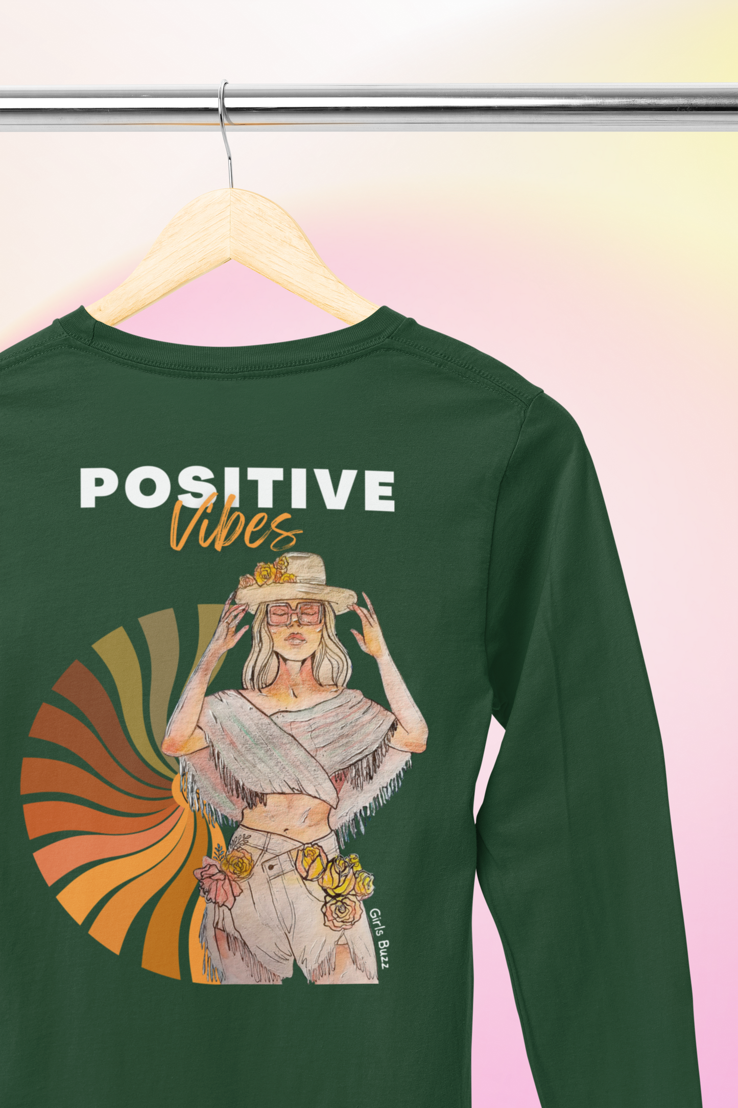 Positive Vibes Full Sleeves Back Printed T-shirt