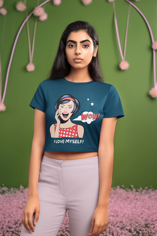 Regular Fit Blue Women Crop Top - Wow I Love Myself