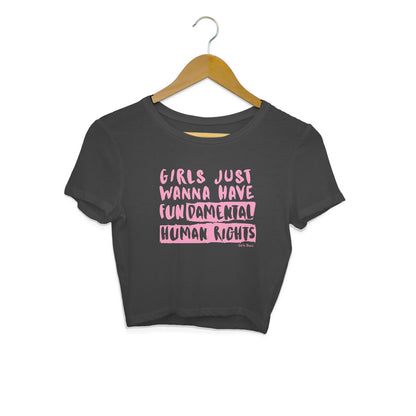 Regular Fit Feminist Slogan Black Women Cotton Crop Top - Girls Fundamental Human Rights