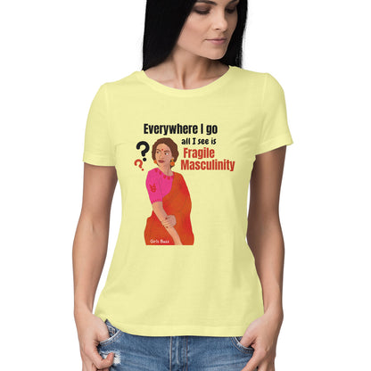 Regular Fit Feminist Slogan Women Cotton Tshirt - Fragile Masculinity