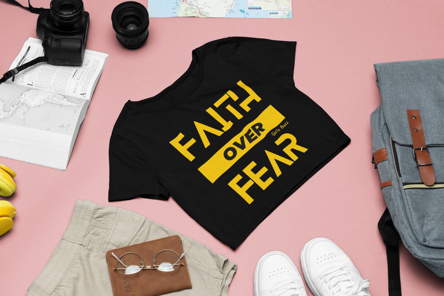 Regular Fit Affirmation Women Black Cotton Crop Top - Faith Over Fear